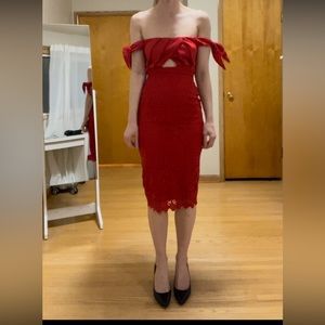 Red Lace Off-the-Shoulder Dress